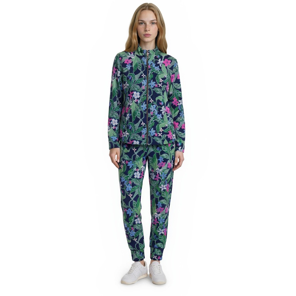 Lilly Pulitzer Tracksuit Set Womens Size Medium Blue Floral Zip Jacket Pants Top